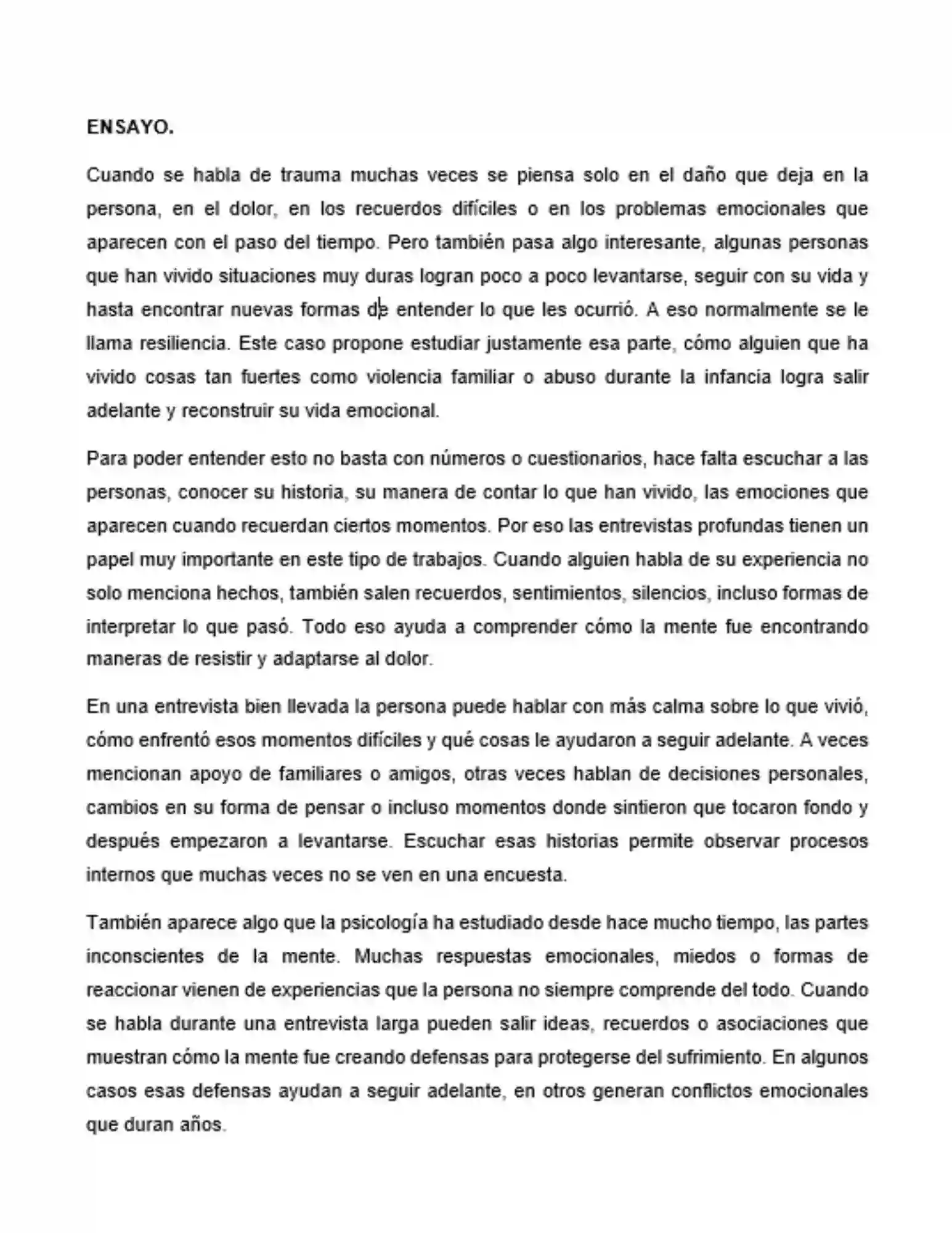 Portada de ensayo sobre resiliencia y trauma psicológico