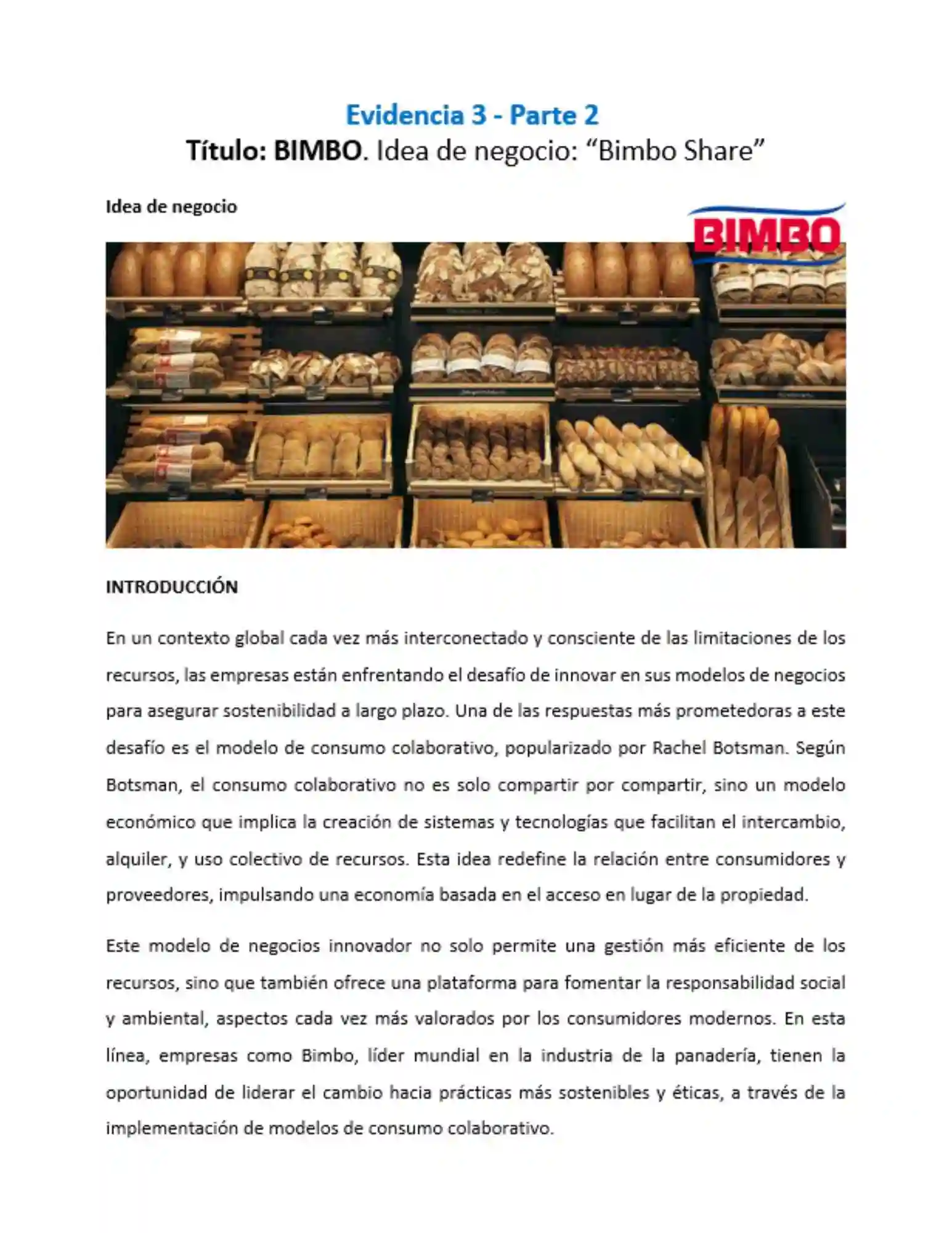 Portada de investigación sobre sostenibilidad y modelo Bimbo Share