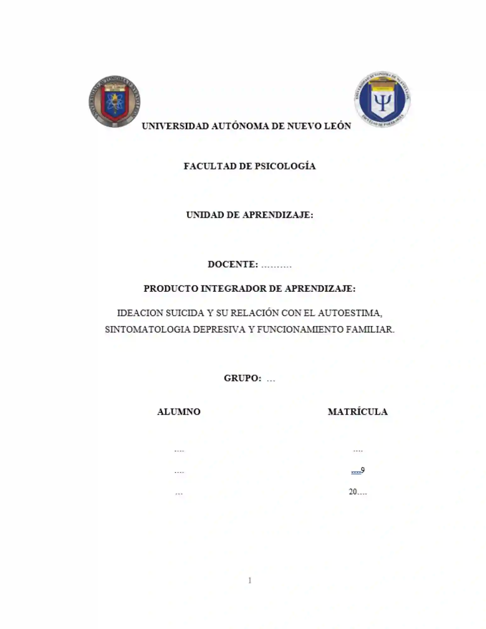 Portada de investigación sobre ideación suicida, autoestima y depresión