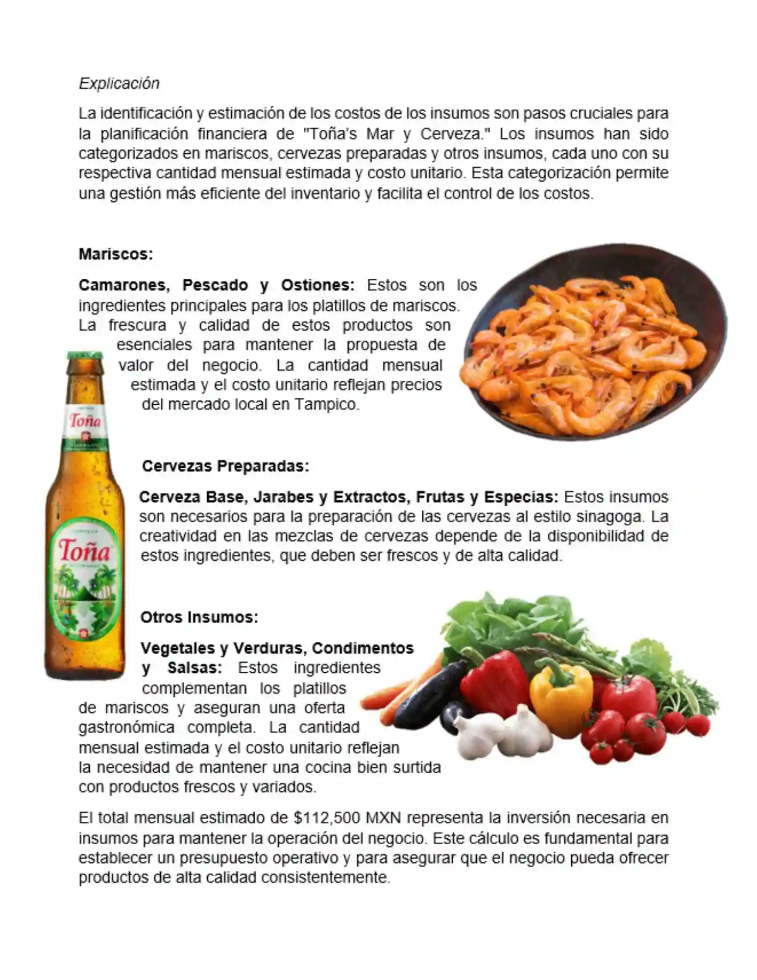 Portada de proyecto de inversión Toña’s Mar y Cerveza